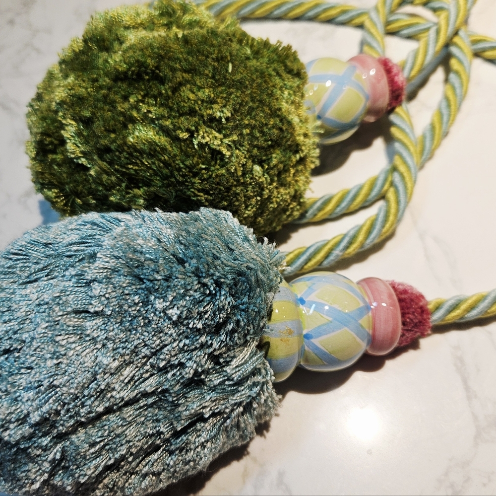Large Green And Blue MacKenzie-Childs Vintage Tie Backs